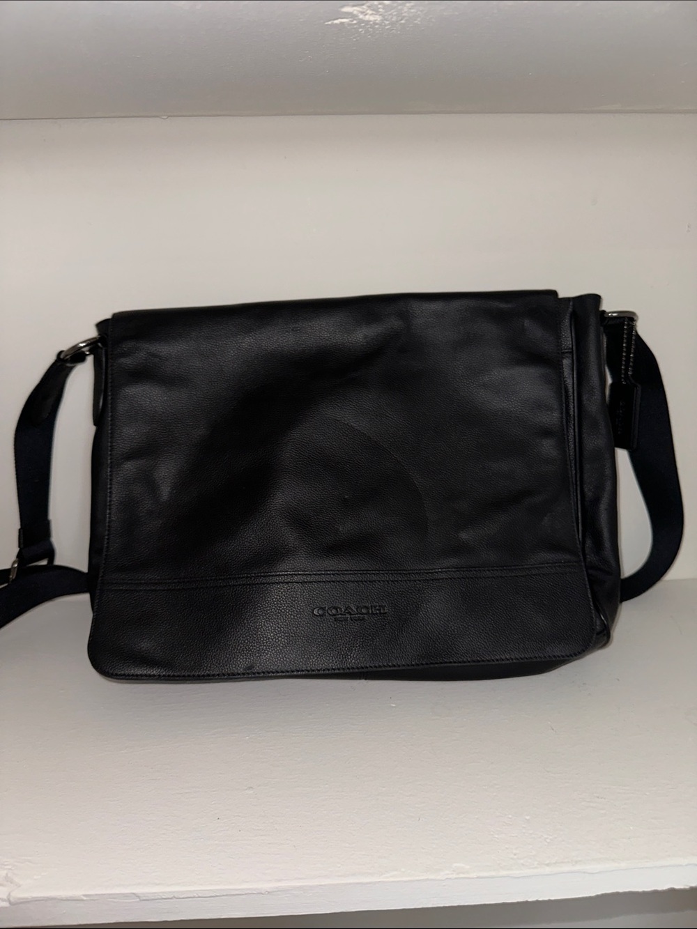 Coach Black Pebbled Leather Messenger Bag